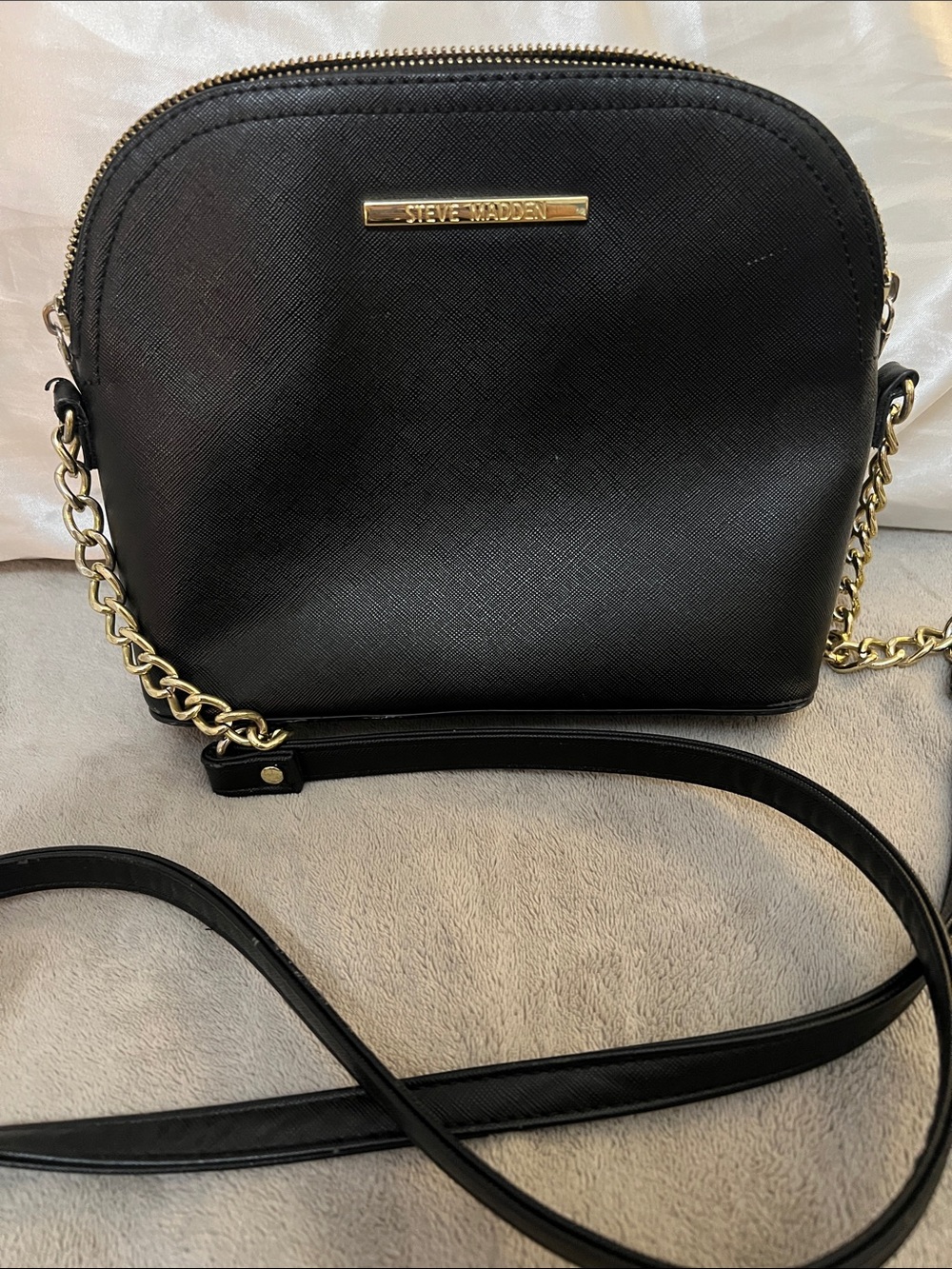 Steve Madden Black Crossbody with Gold Chain Detail